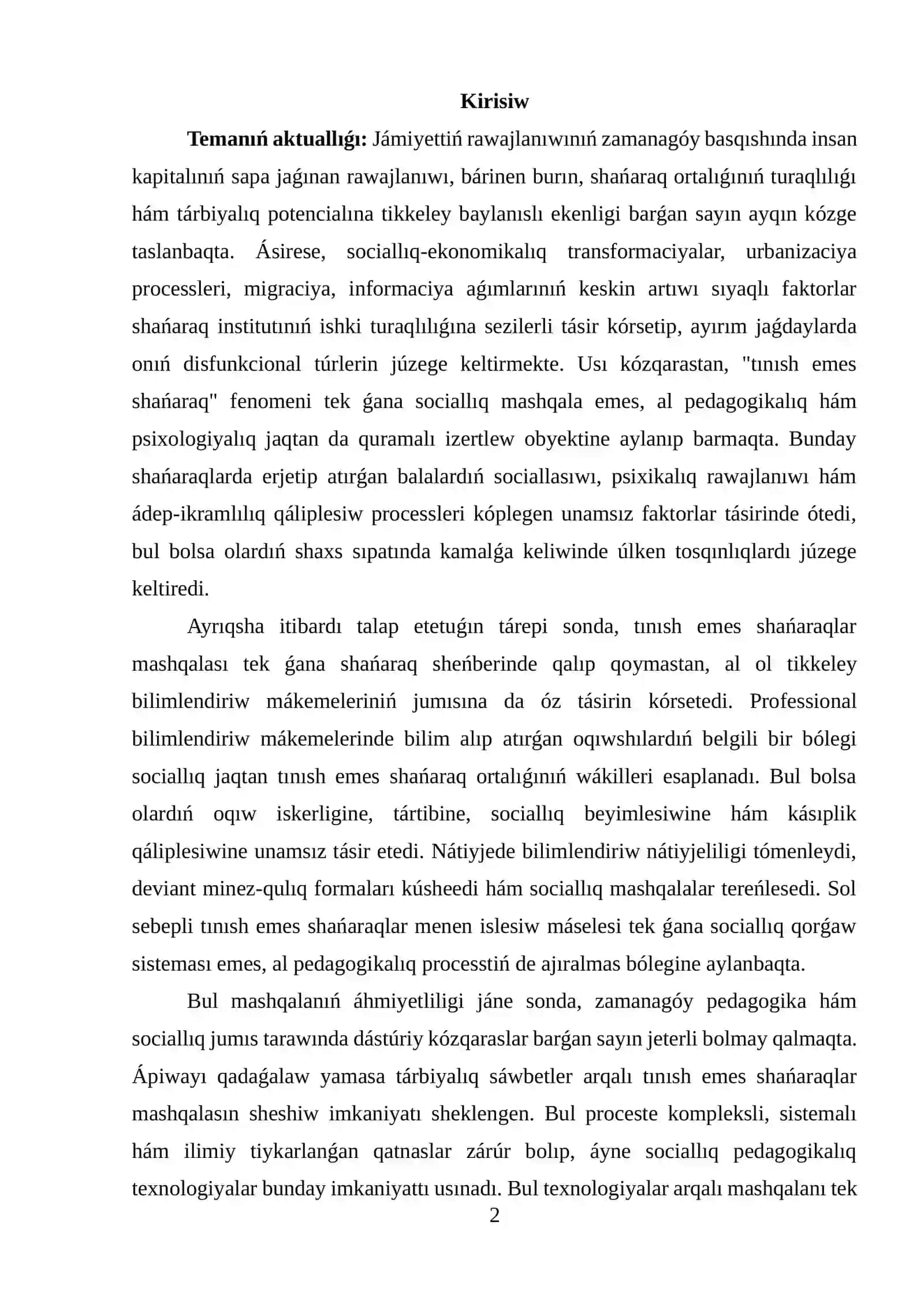 Tınısh emes shańaraqlar menen islesiwdiń ámeliy jaǵdayı hám onı jetilistiriw jolları 2