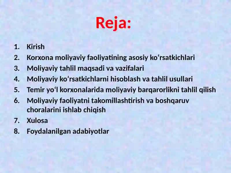 Korxona moliyaviy faoliyati tahlili. 2