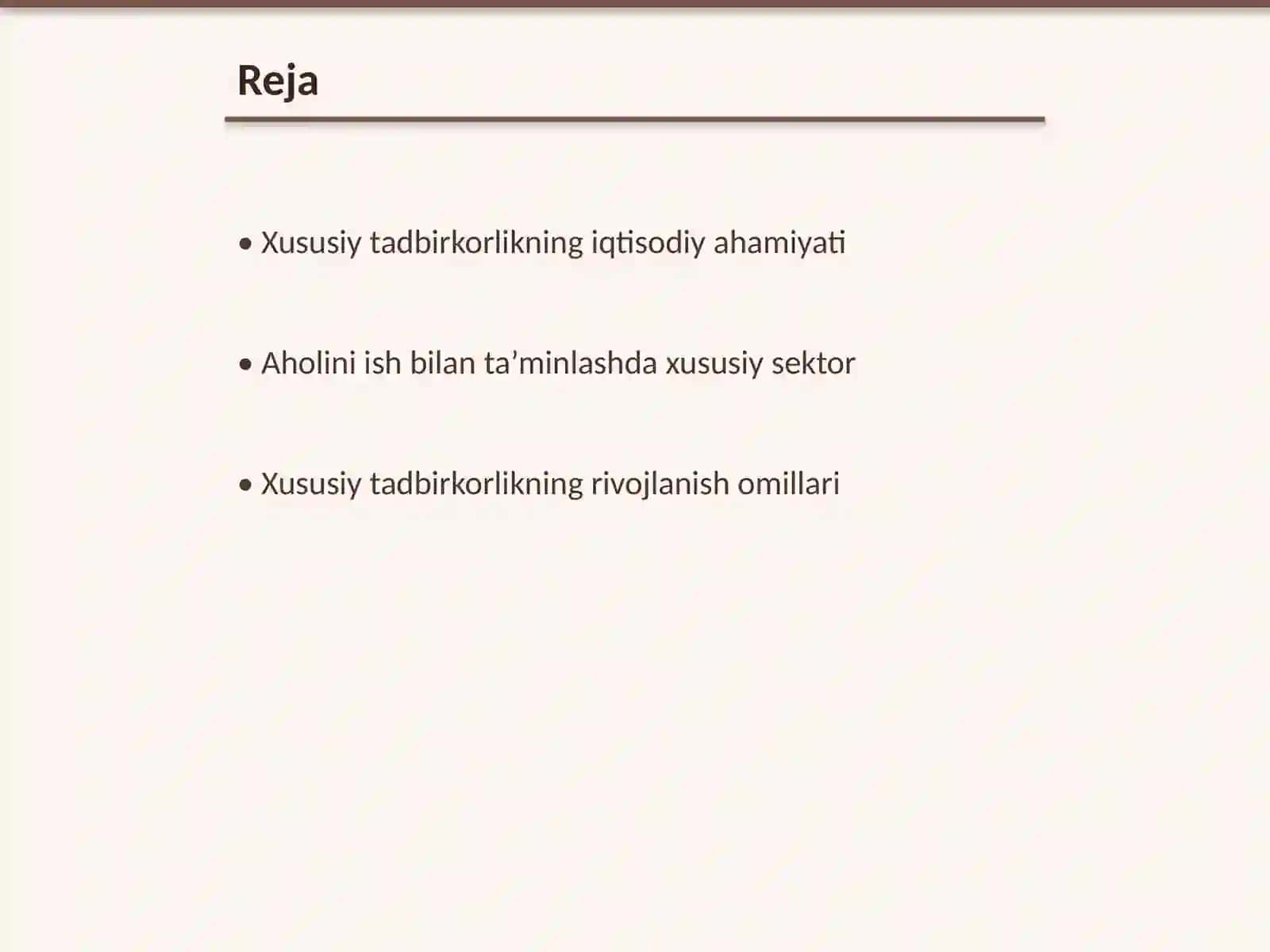 Xususiy tadbirkorlikning aholini ish bilan ta’minlashdagi o`rni Gʻayriddinovv 2