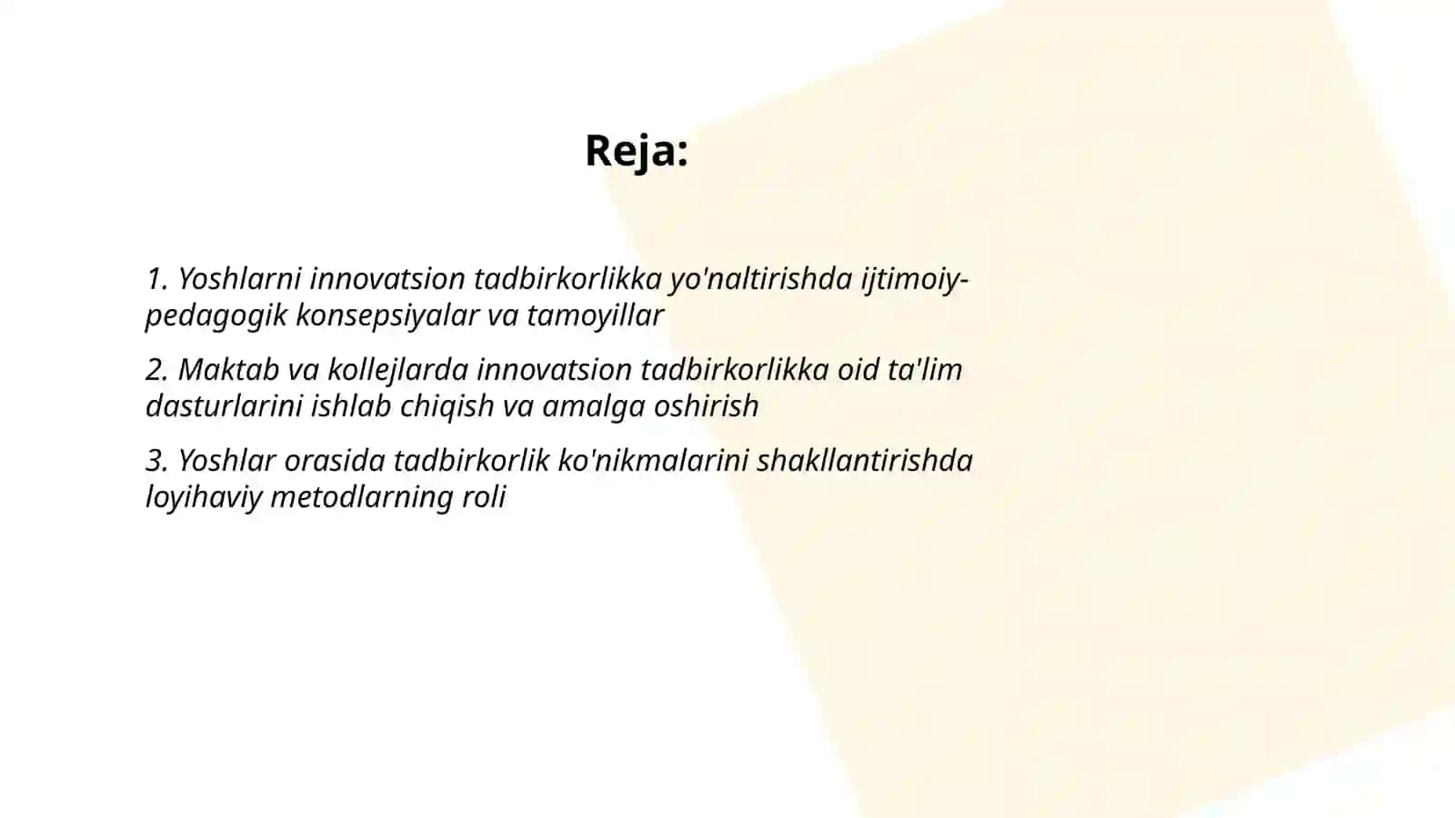Yoshlarni innovatsion tadbirkorlikka yònaltirishga doir ijtimoiy-pedagogik ish 2