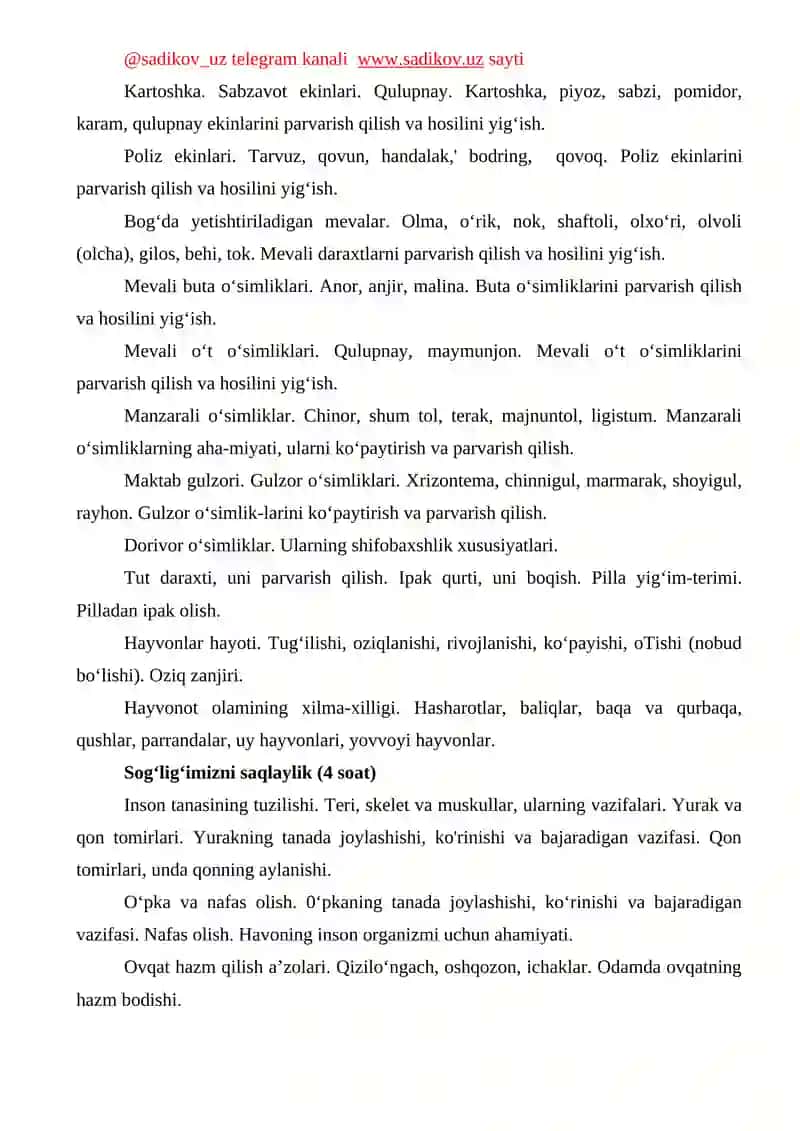 «TABIATSHUNOSLIK» O‘QUV FANI DASTURI 2