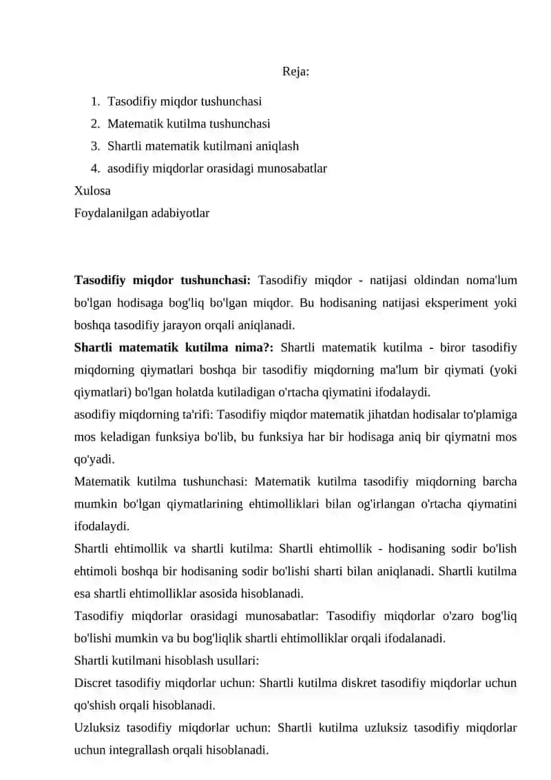 Tasodifiy miqdorning shartli matematik kutilmasi 2