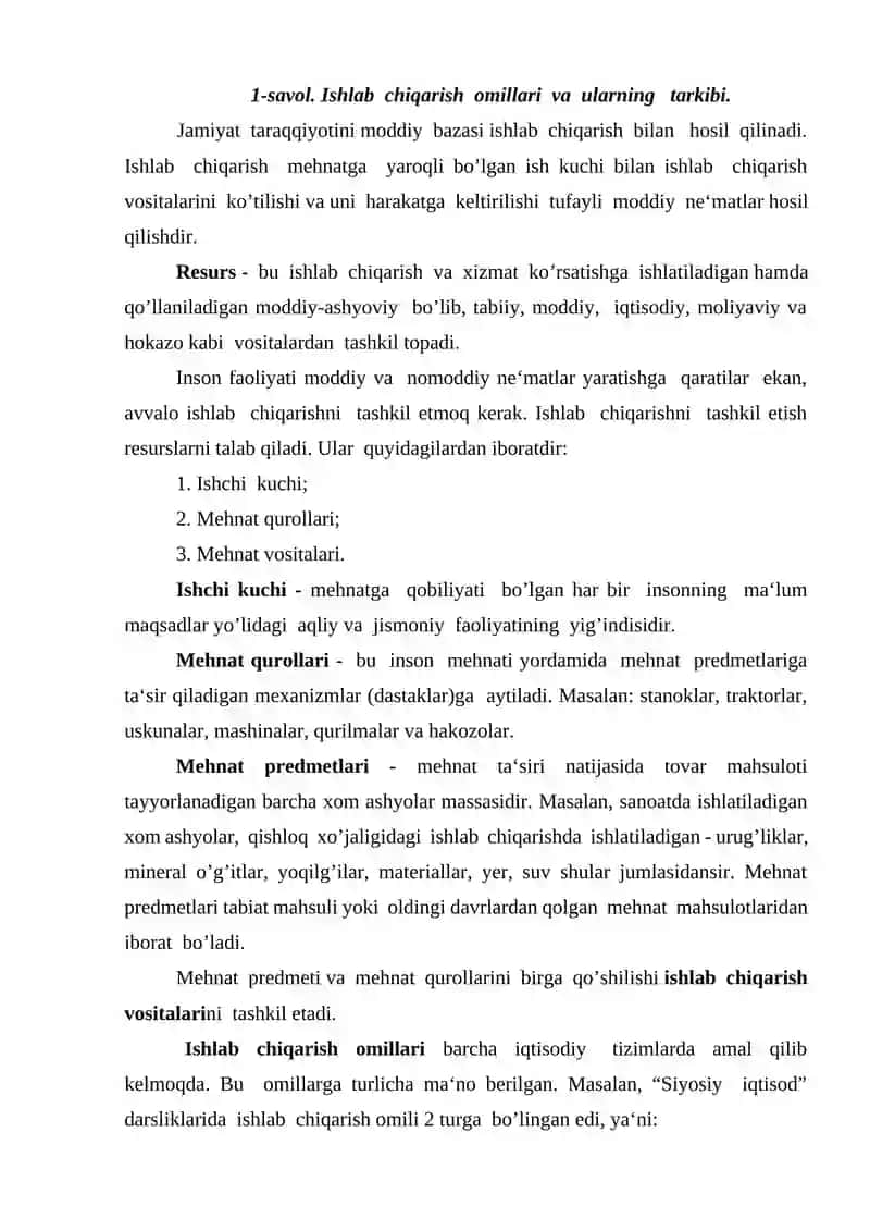 Ishlab chiqarish jarayoni va uning natijalari 2