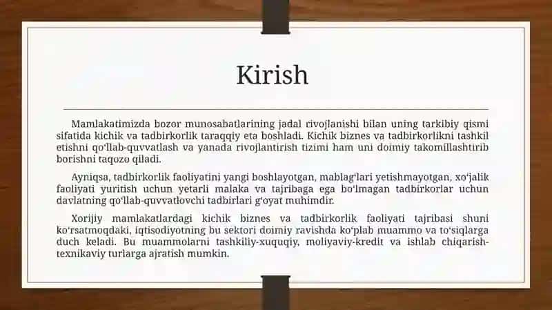 Kichik biznes va tadbirkorlik faoliyatini tashkil etish 2