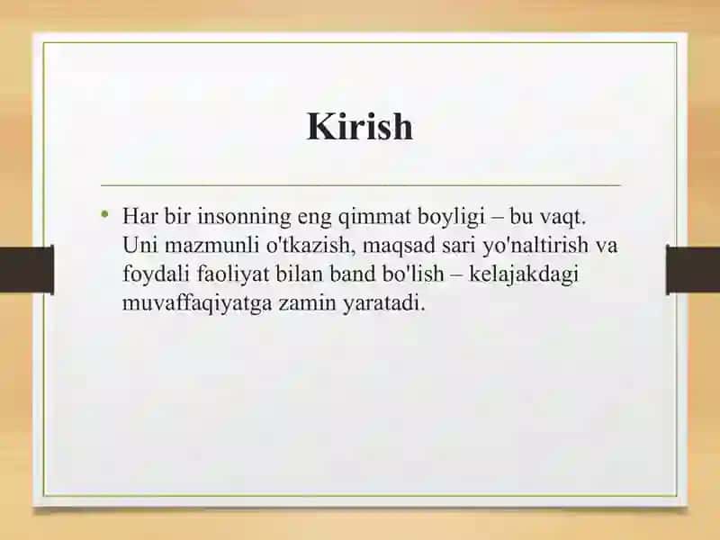Kelajakka sarmoya – vaqtni mazmunli o‘tkazish 2