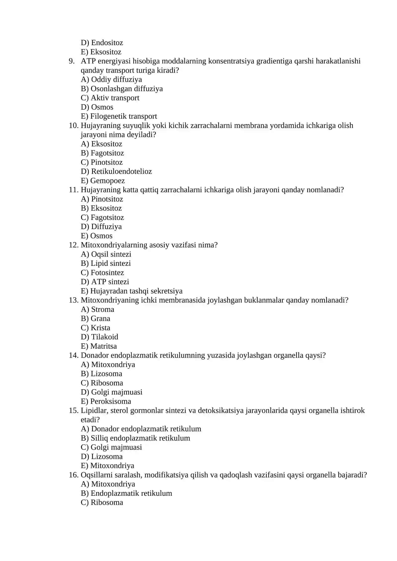 HUJAYRA BIOLOGIYASI ASOSLARI tEST 2