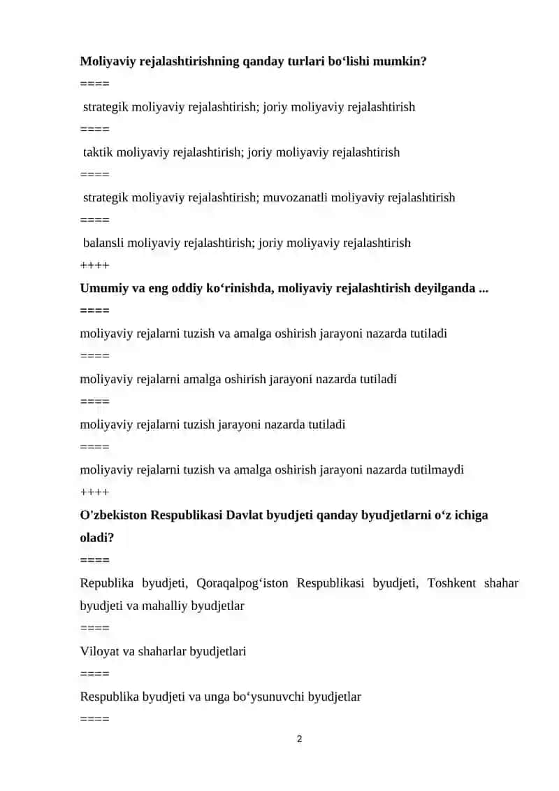“MOLIYA” FANIDAN TEST SAVOLLARI 2