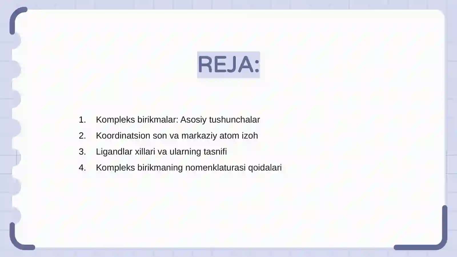 Kompleks birikma nazariyasi va nomenklaturasi 2