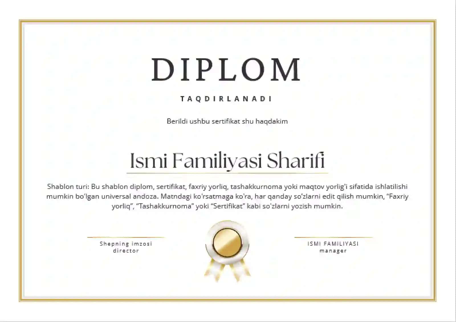 Shablon turi: Bu shablon diplom, sertifikat, faxriy yorliq 2