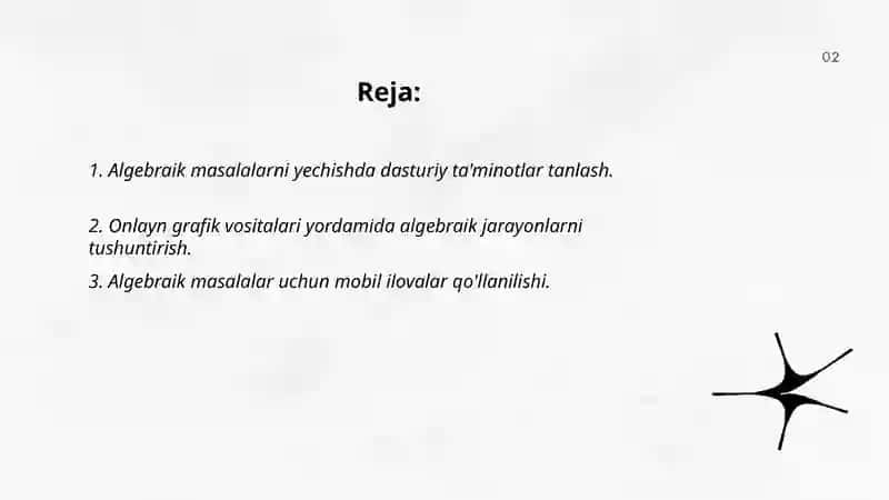 Algebraik masalalarni yechishni o'rgatish 2