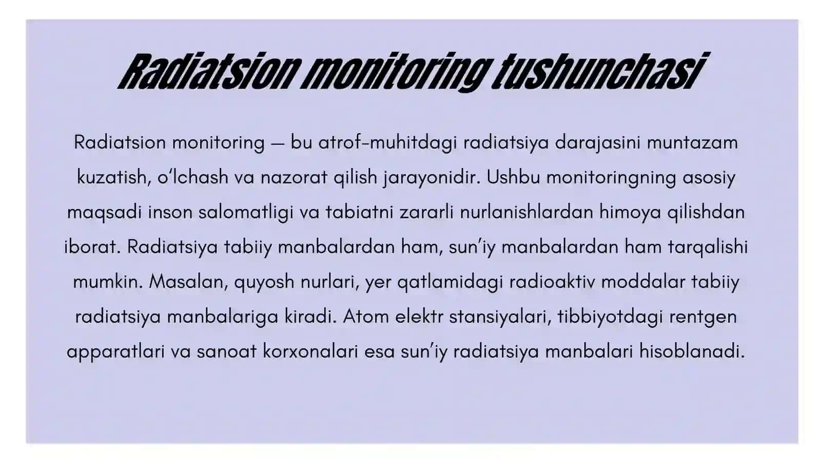 Radiatsion monitoring: atrof-muhitni va aholi salomatligini muhofaza qilishdagi ahamiyati 2