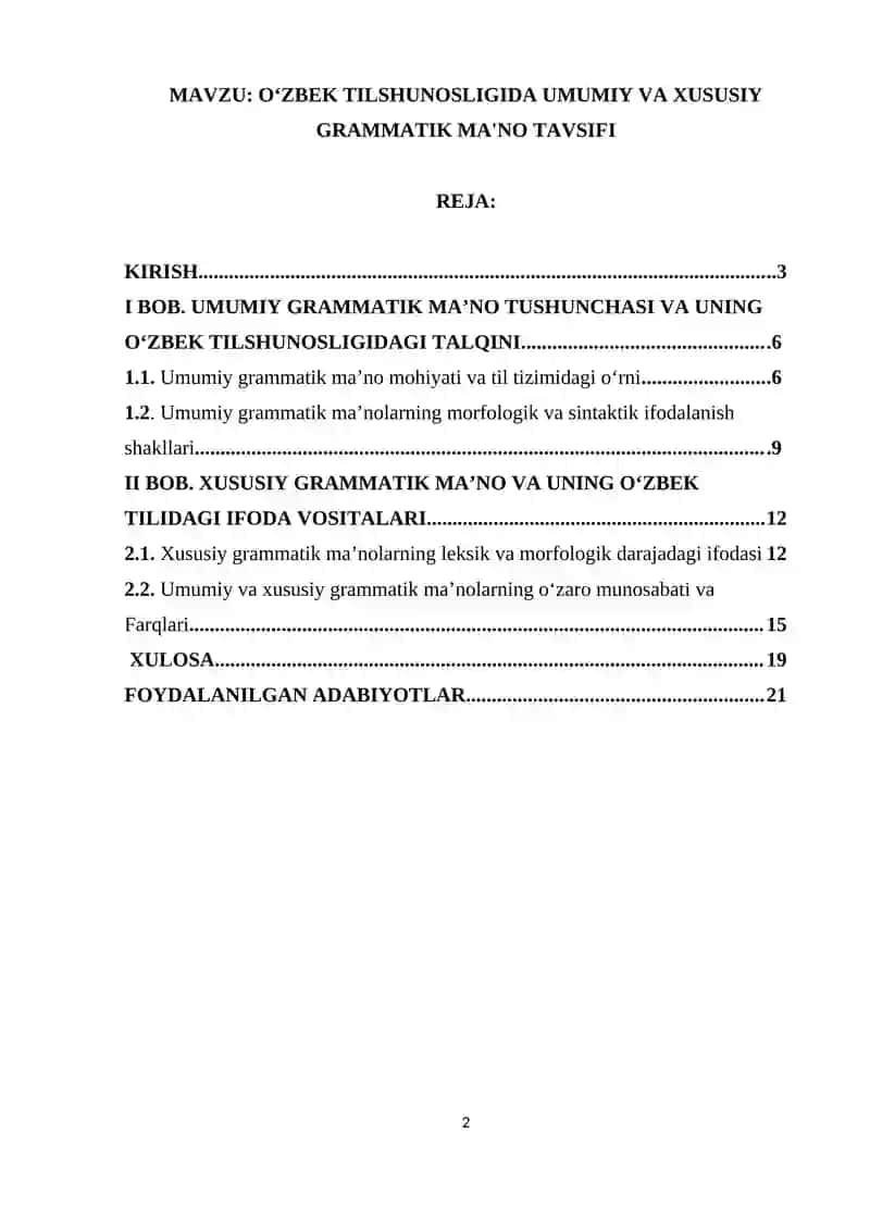 OʻZBEK TILSHUNOSLIGIDA UMUMIY VA XUSUSIY GRAMMATIK MA'NO TAVSIFI 2