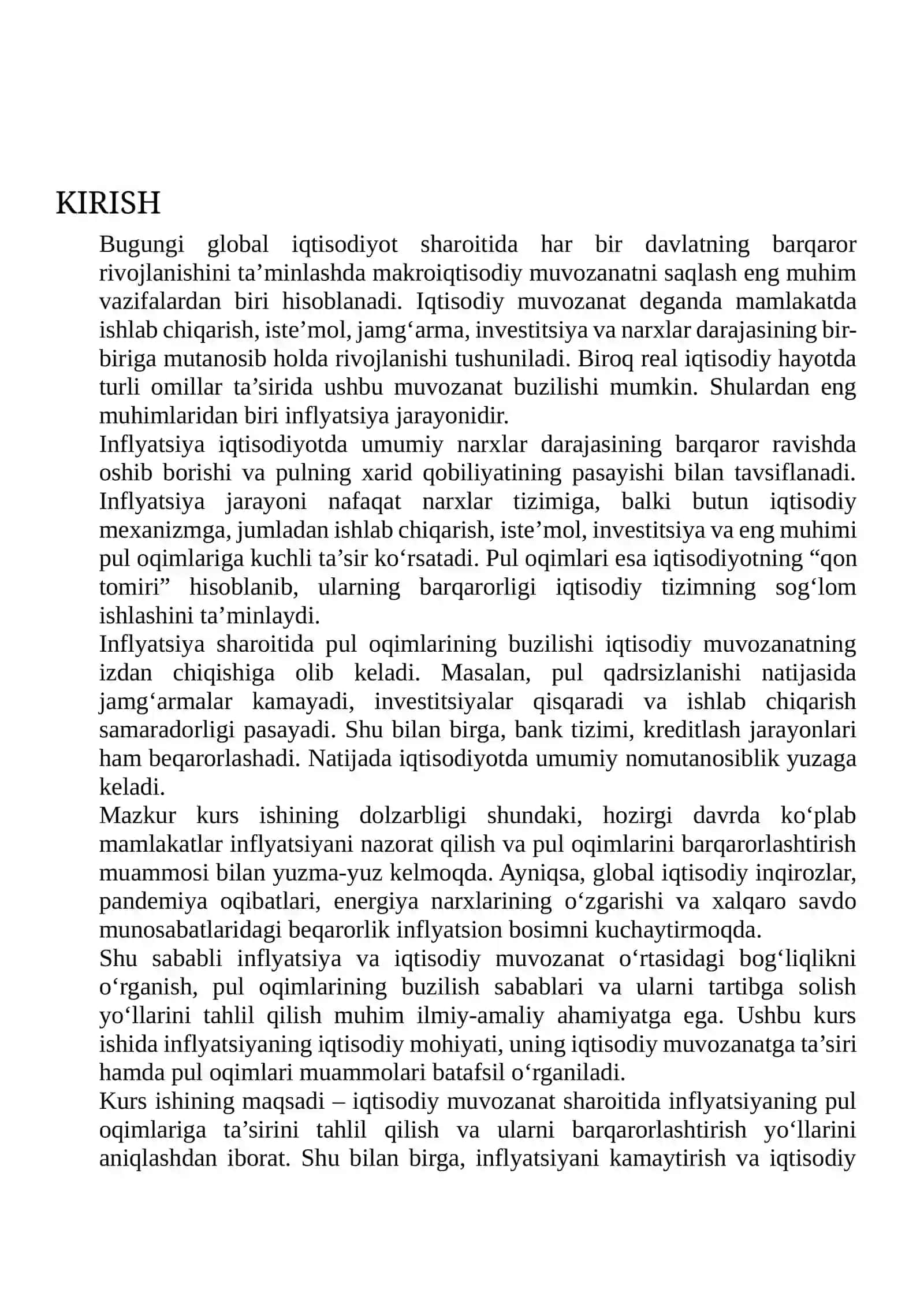 Iqtisodiy muvozanatda infiliyatsiyaning pul oqimlari muammmosi 2