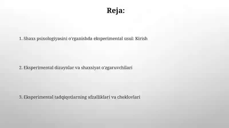 Shaxs psixologiyasini oʻrganishda ekspremental metoddan foydalanish 2