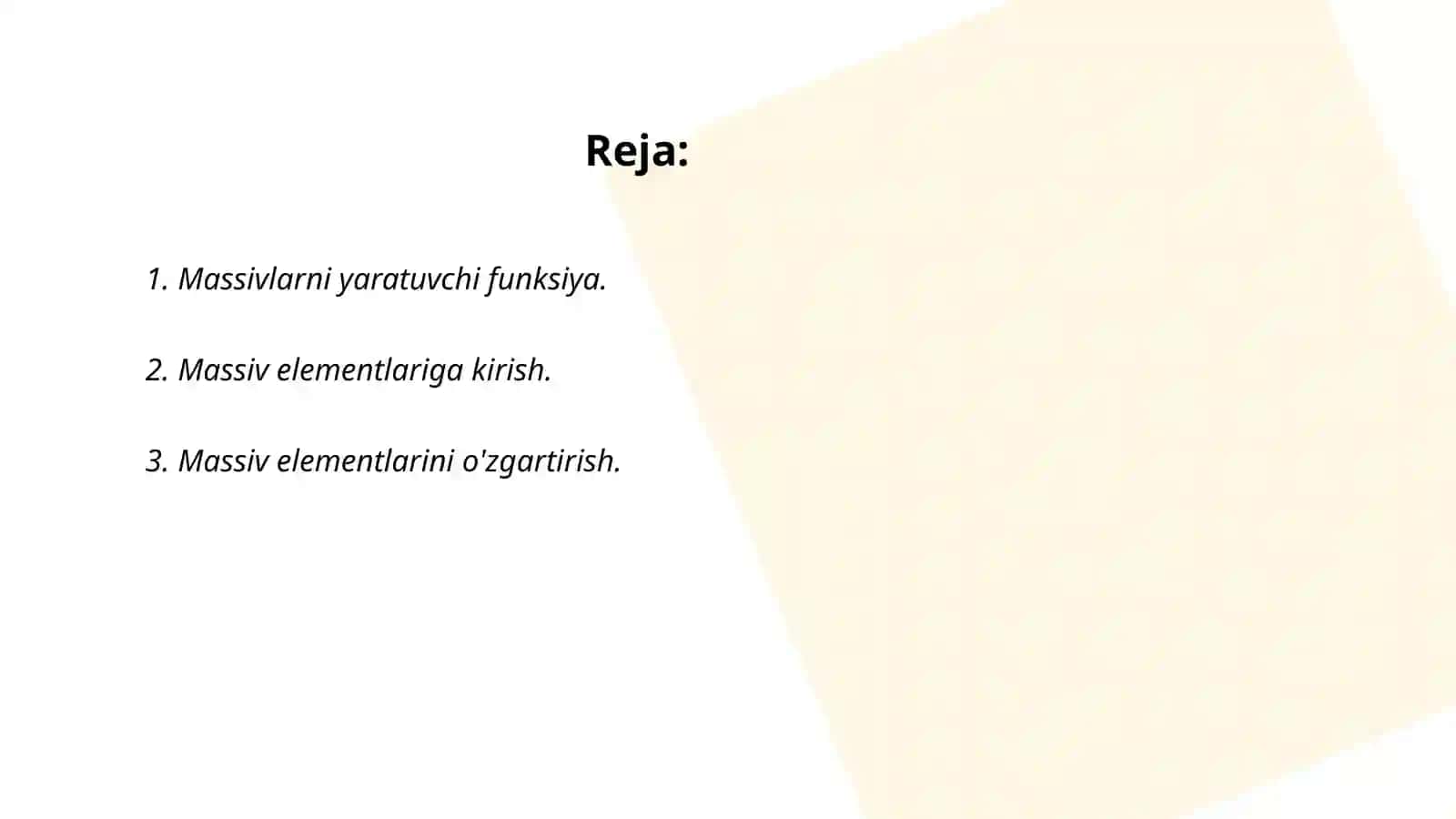 Massivlarni yaratuvchi funksiya 2