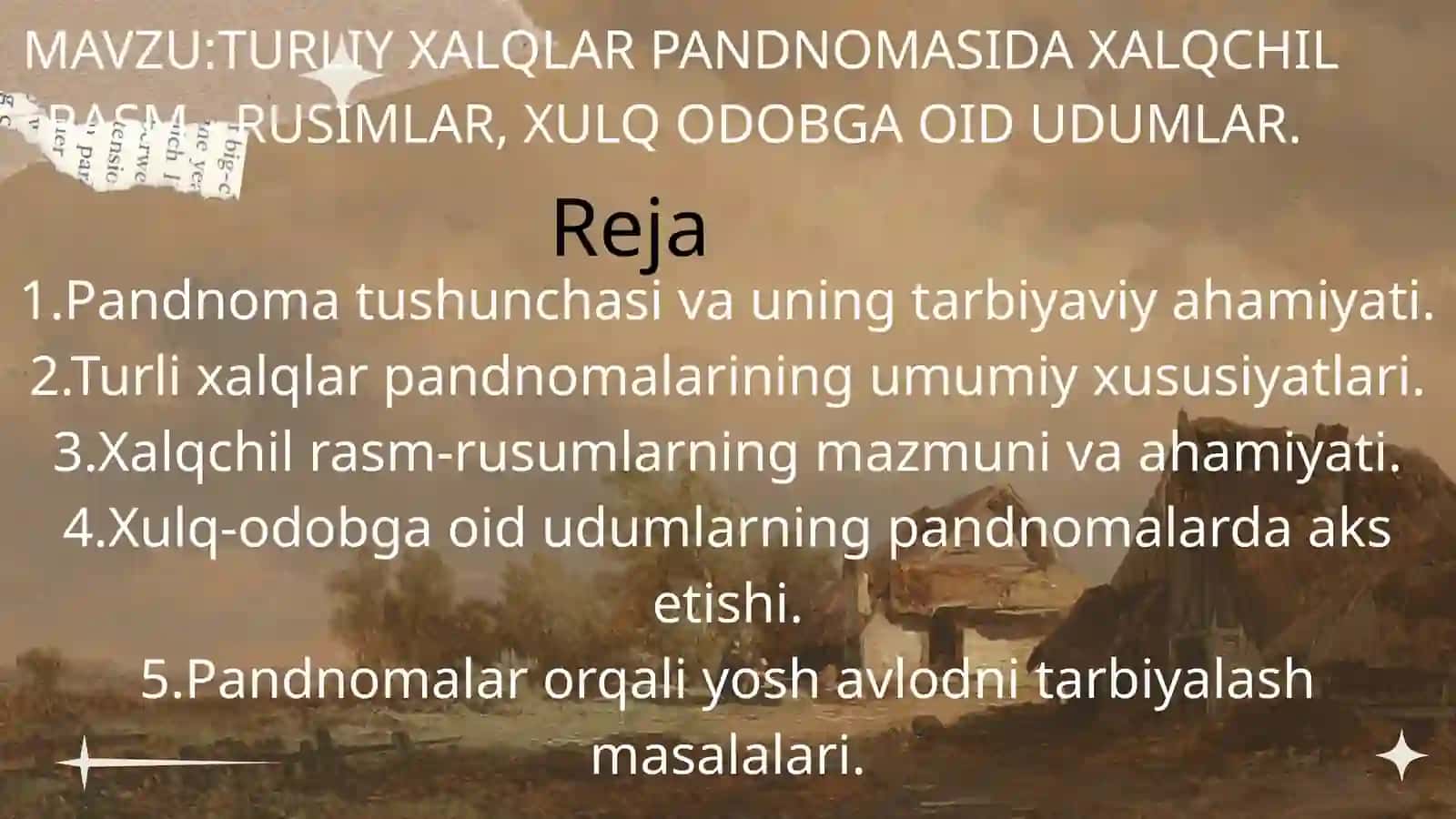 TURLIY XALQLAR PANDNOMASIDA XALQCHIL RASM - RUSIMLAR, XULQ ODOBGA OID UDUMLAR 2