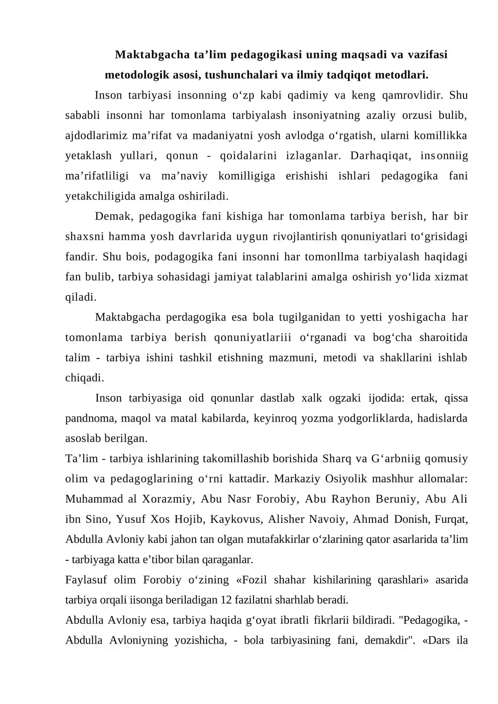 Ilk va maktabgacha yoshdagi bolalar pedagogikasi fanining predmeti va asosiy vazifasi 2