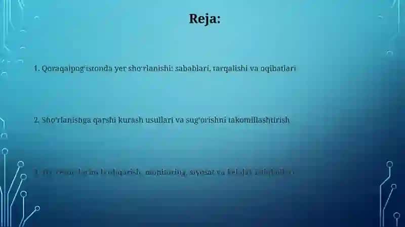 Qoraqalpogʻistonning yer resurslarining sho‘rlanishi va ularning oldini olish yollari 2