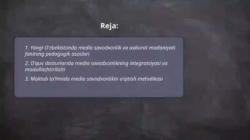 Yangi Oʻzbekistonda media savodxonlik va axborot madaniyati fanining pedagogik asoslari 2
