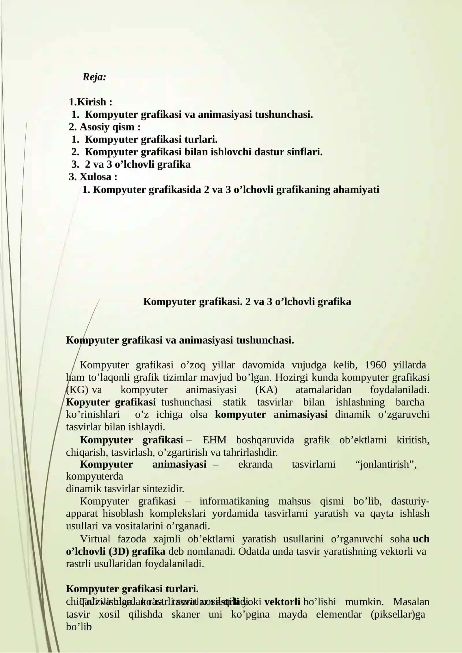 Kompyutergrafikasi.2va3o’lchovligrafika 2