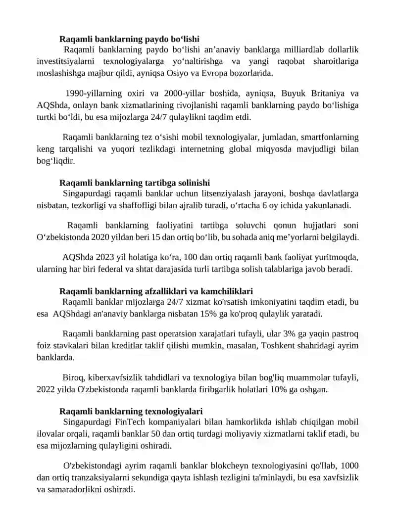 Raqamli banklar va bank tizimi evolyutsiyasi 2
