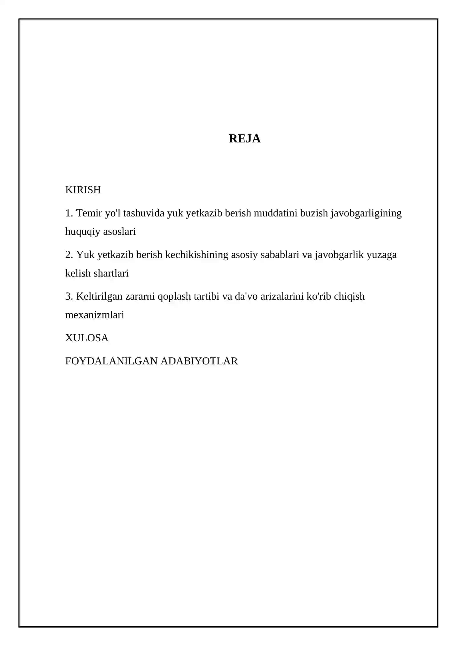 Temir yo'l tashuvida yuk yetkazib berish muddatini buzish javobgarligining huquqiy asoslari 2