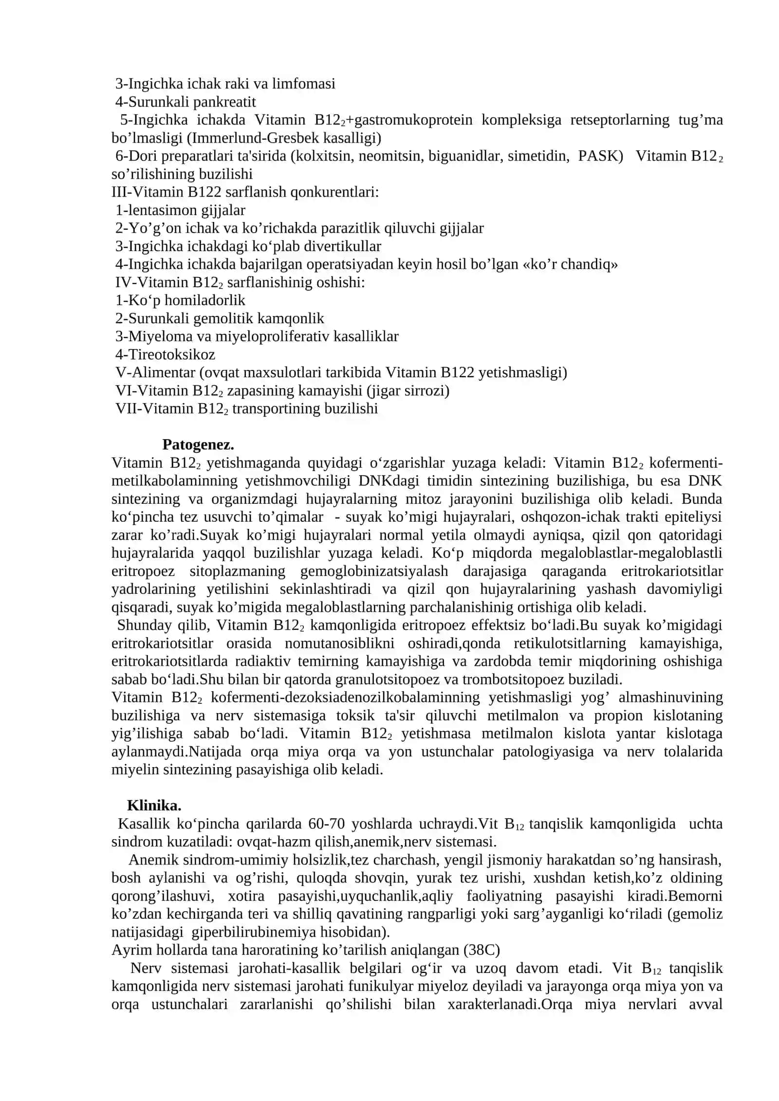 Megaloblast anemiyalar. Aplastik anemiya 2