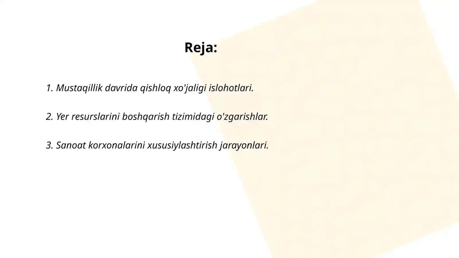 Mustaqillik davrida qishloq xo'jaligi islohotlari 2