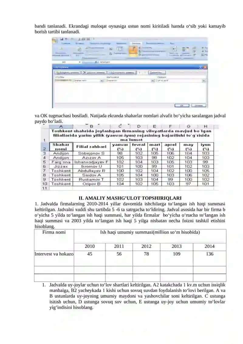 5-amaliy mashg’ulot. Excel dasturida ma’lumotlarni saralash va filtrlash 2