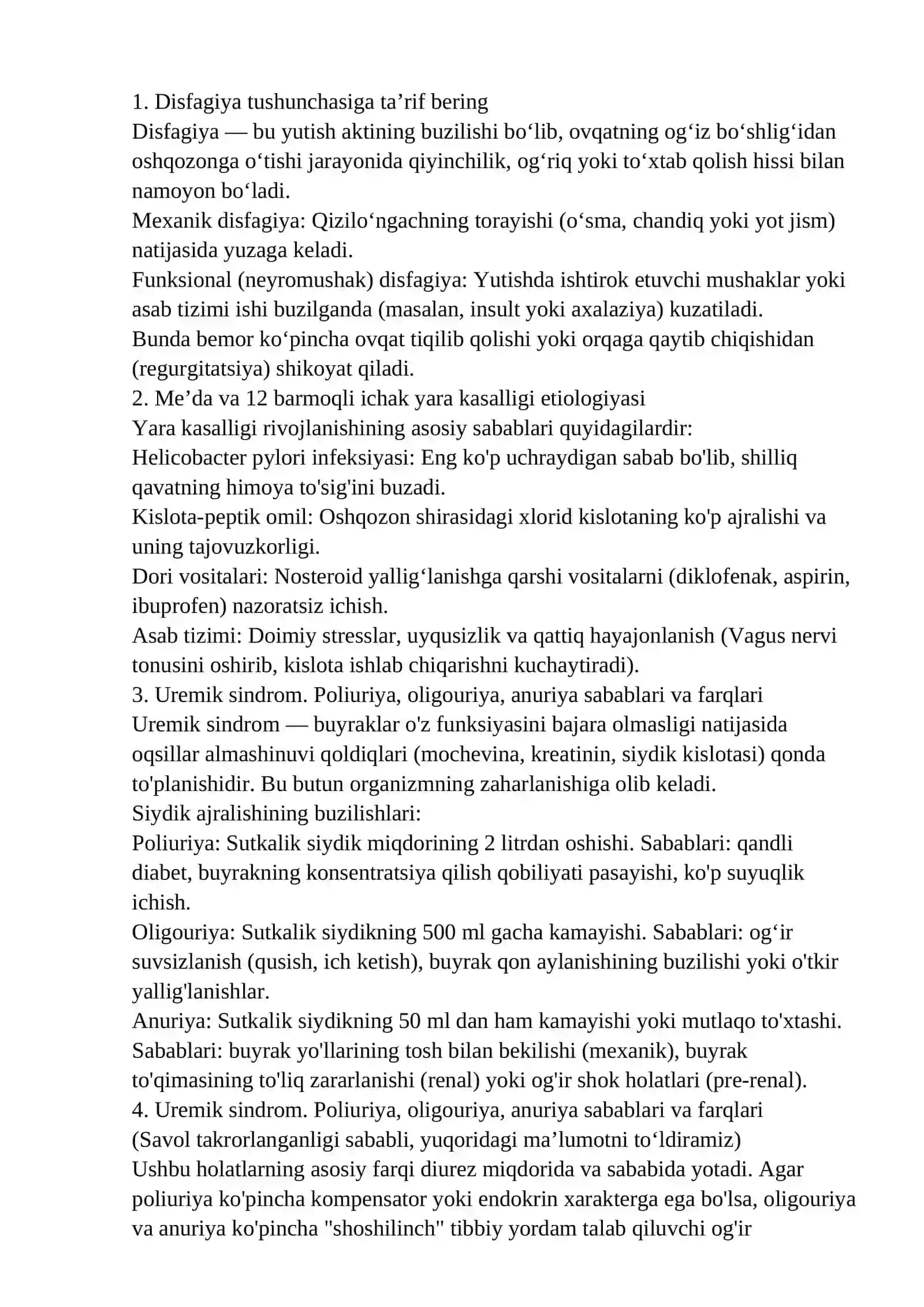 TERAPIYA VA KLINIK FARMAKALOGIYA YAKUNIY JAVOBLARI 2026 YIL 2