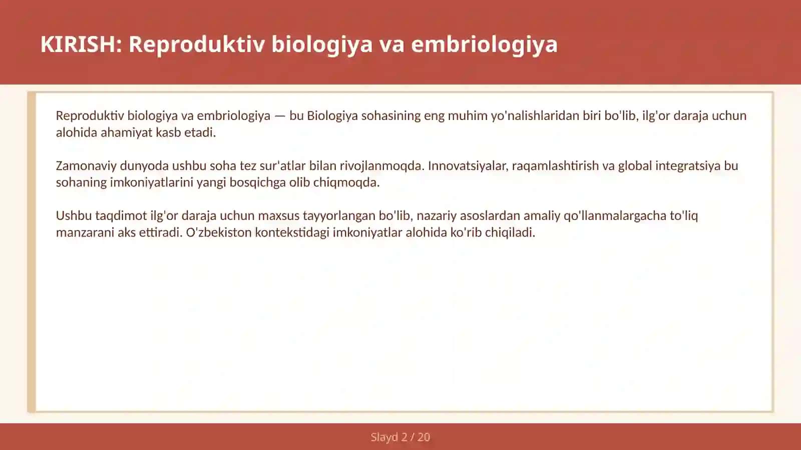 Reproduktiv Biologiya va Embriologiya 2