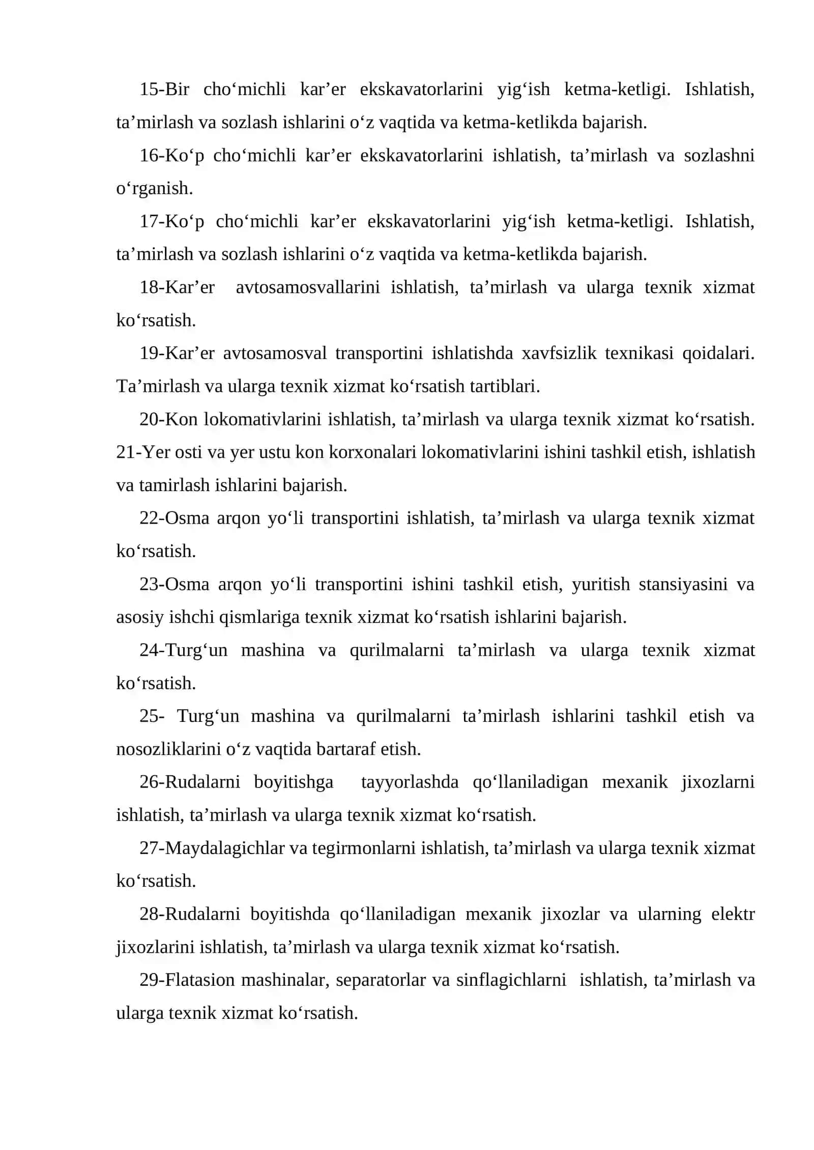 Mustaqil ishlash uchun quyidagi mavzular tavsiya qilinadi 2
