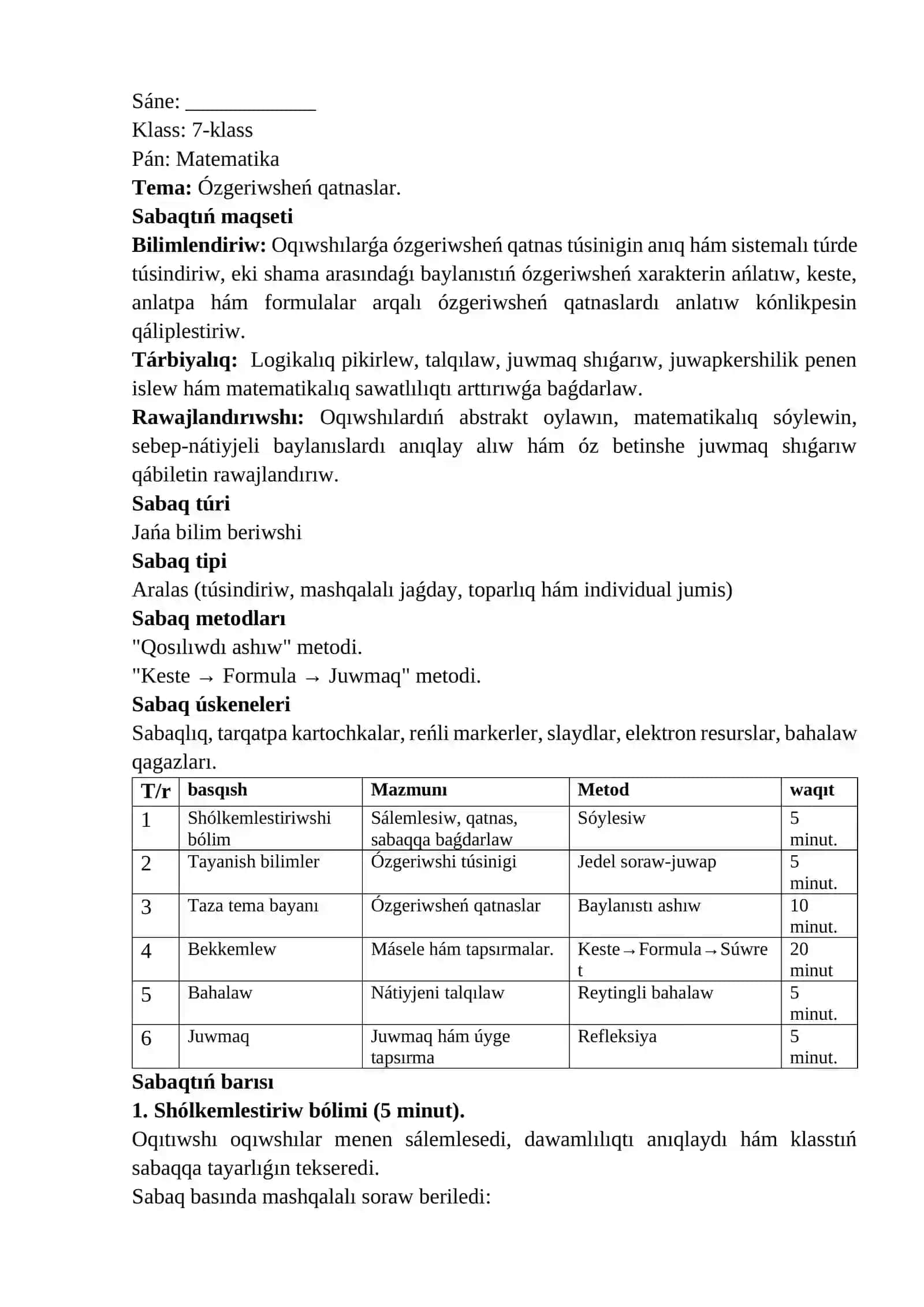 BIR SAǴATLÍQ SABAQ REJESI 2