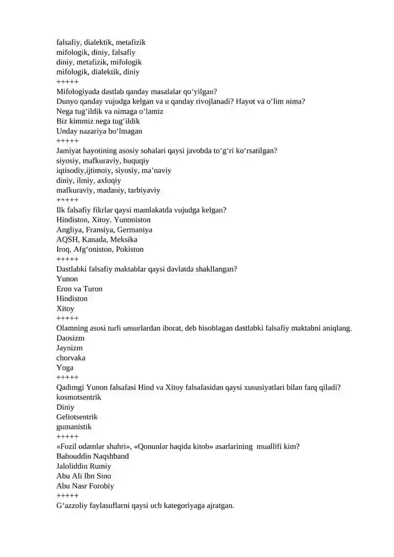 Falsafa fanidan oraliq savollari test 2022/23-uquv yili uchun 2