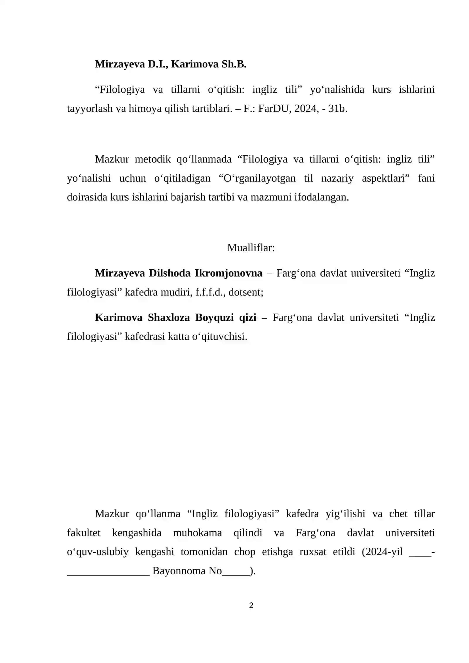 Kurs ishlarini tayyorlash va himoya qilish tartiblari 2