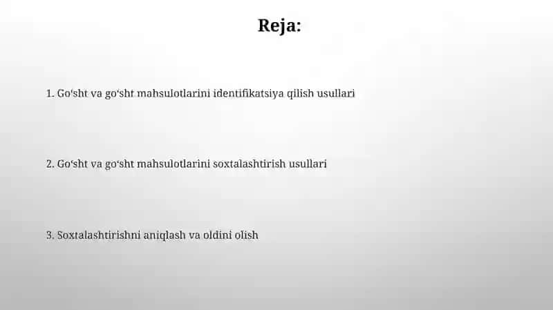 Go'sht va go'sht mahsulotlarini identifikatsiya qilish va soxtalashtirish 2