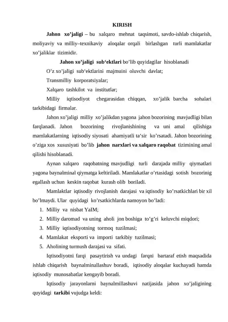 JAHON XO‘JALIGIDA ISHLAB CHIQARISH KUCHLARINING JOYLASHUVI 2