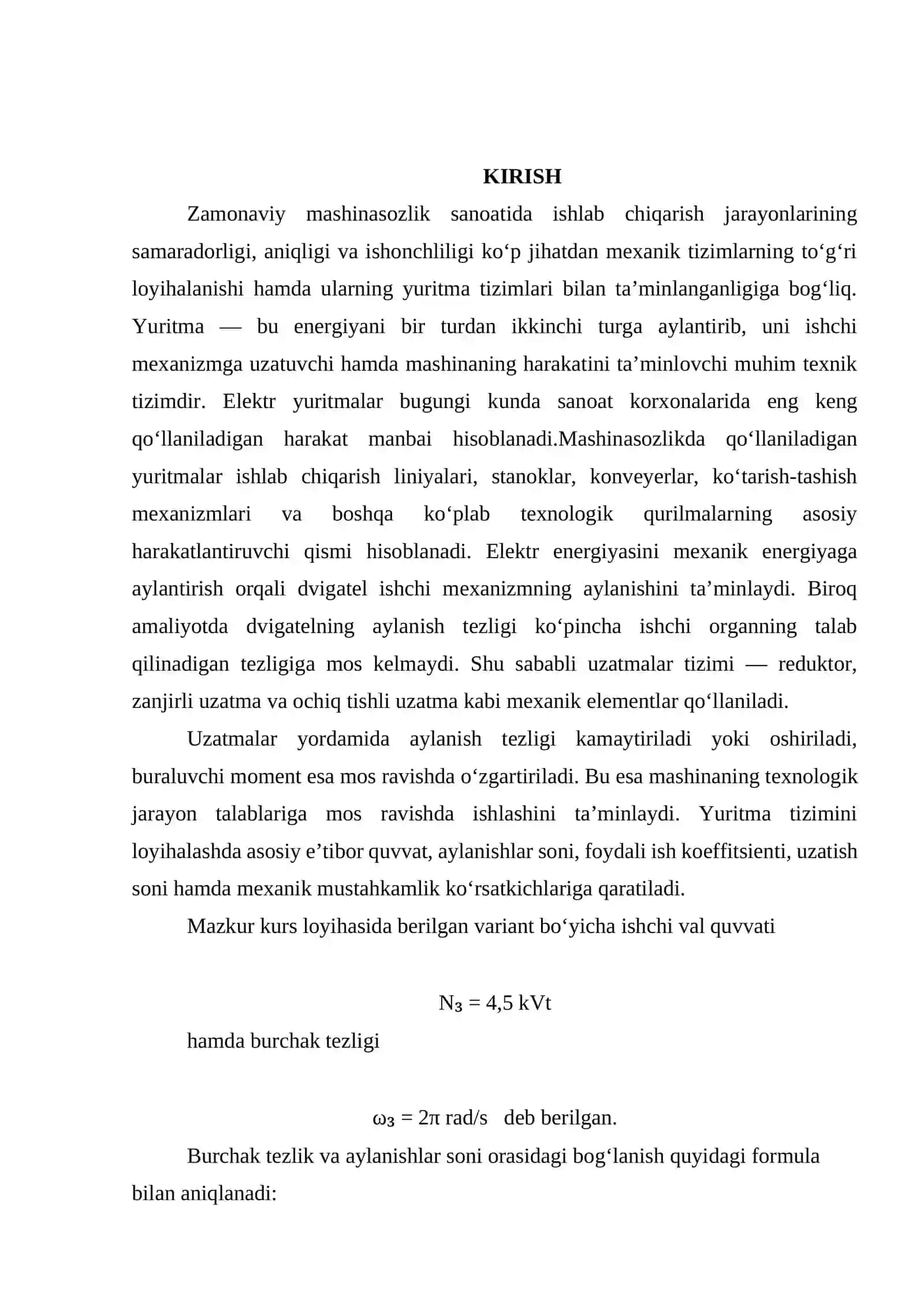 YURITMANING KINEMATIK HISOBI VA DVIGATEL TANLASH 2