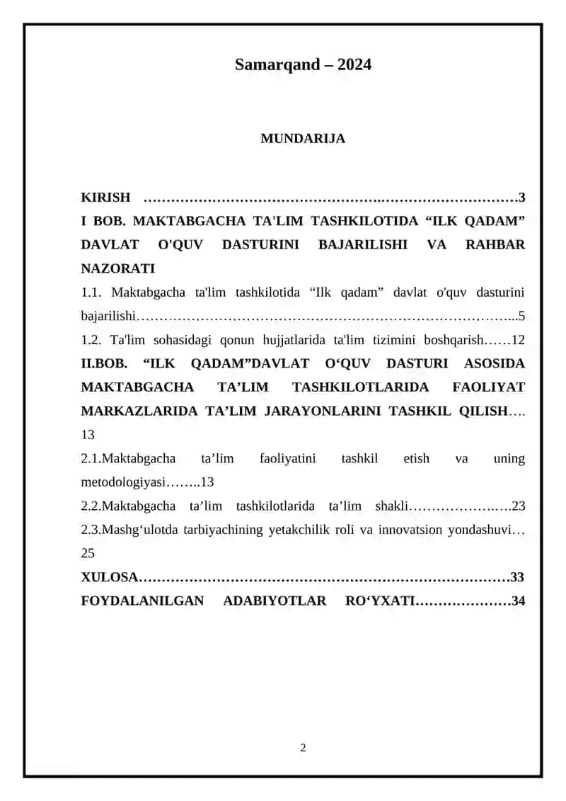 ILK QADAM DAVLAT OʻQUV DASTURI VA UNING MOHIYATI VA QOʻLLANILISHI 2