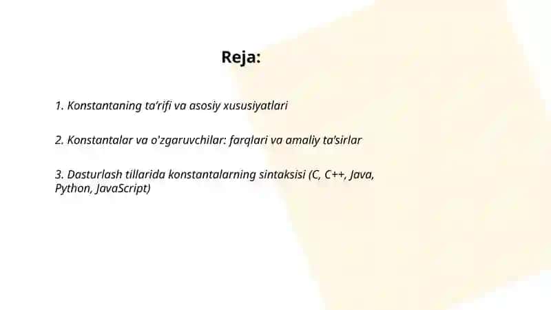 Konstantalar va ularning dasturdagi ahamiyati 2