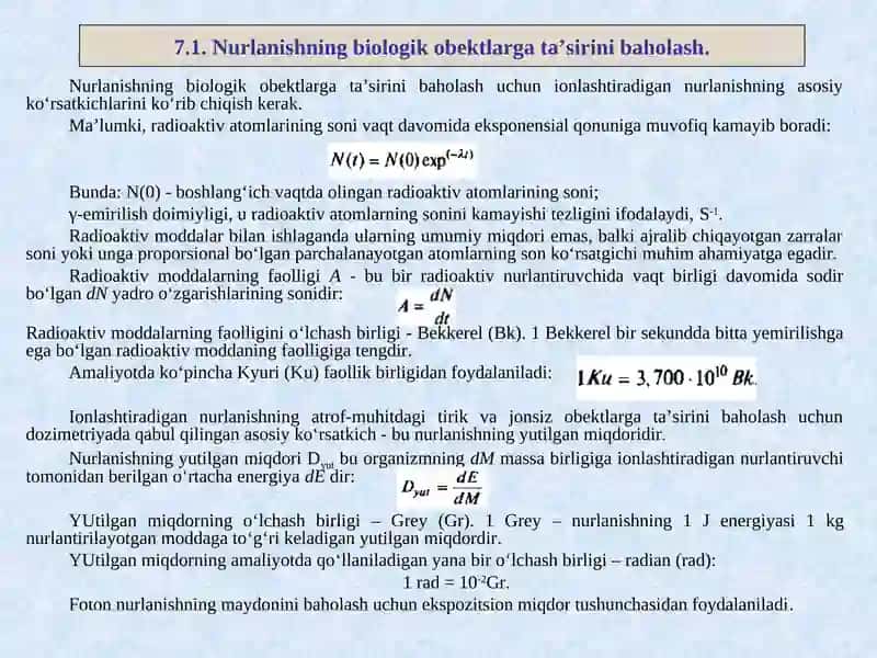 Ionlashtiradigan nurlanishning biologik ta’siri 2