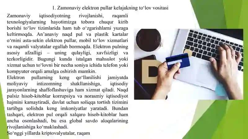 Zamonaviy elektron pullar 2
