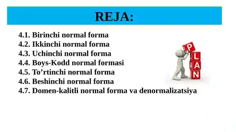 Relyatsion ma’lumotlar bazasini normallashtirish 2
