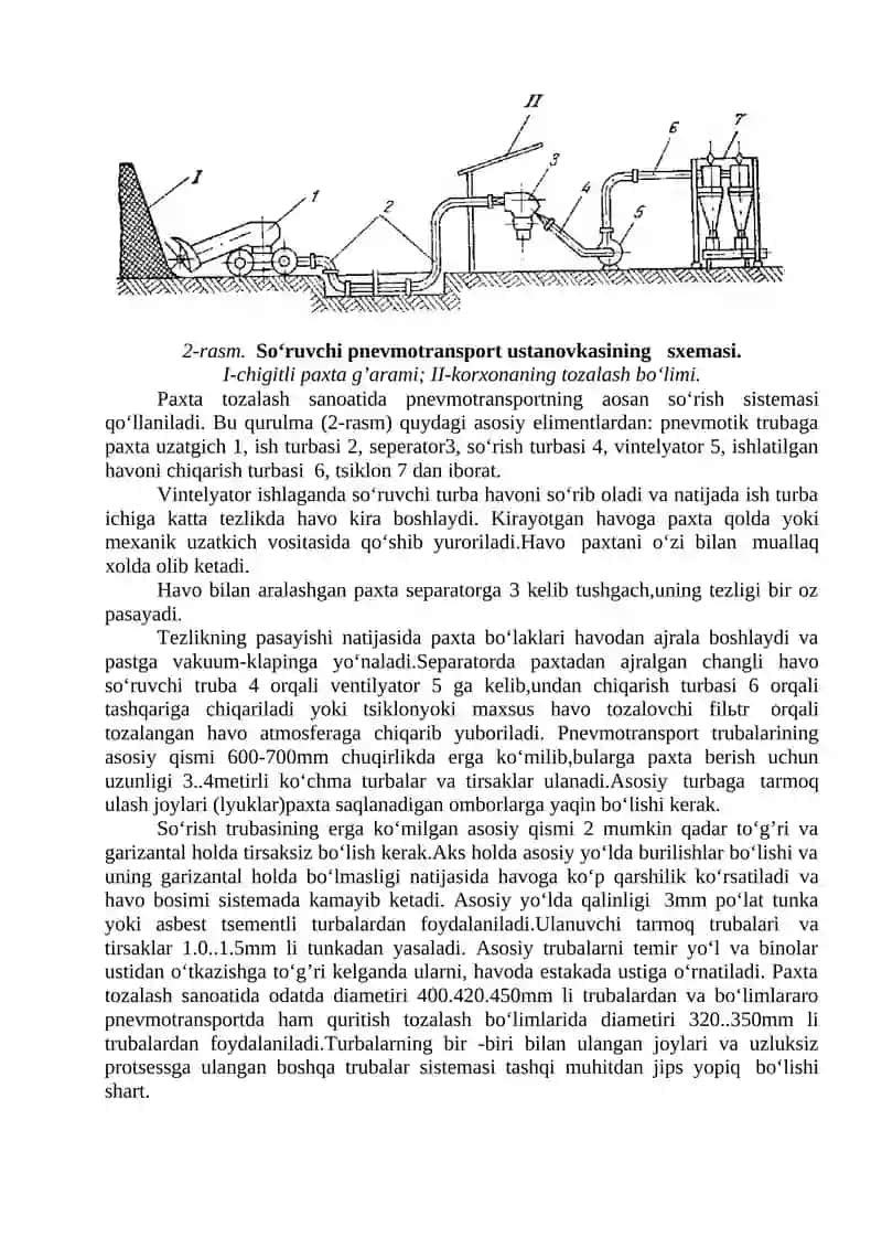 Chigitli paxtani pnevmotransportlarda tashish 2