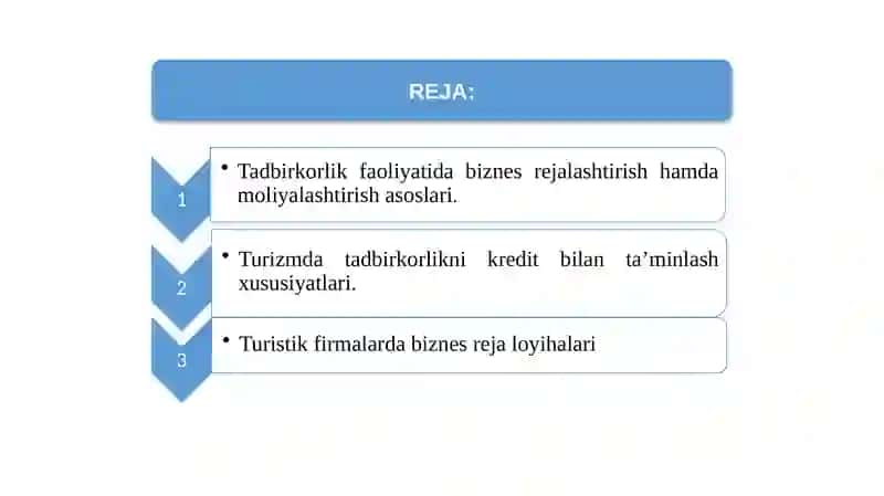 Turizm datadbirkorlikni moliyalashtirish va kredit bilantlash xususiyatlari 2