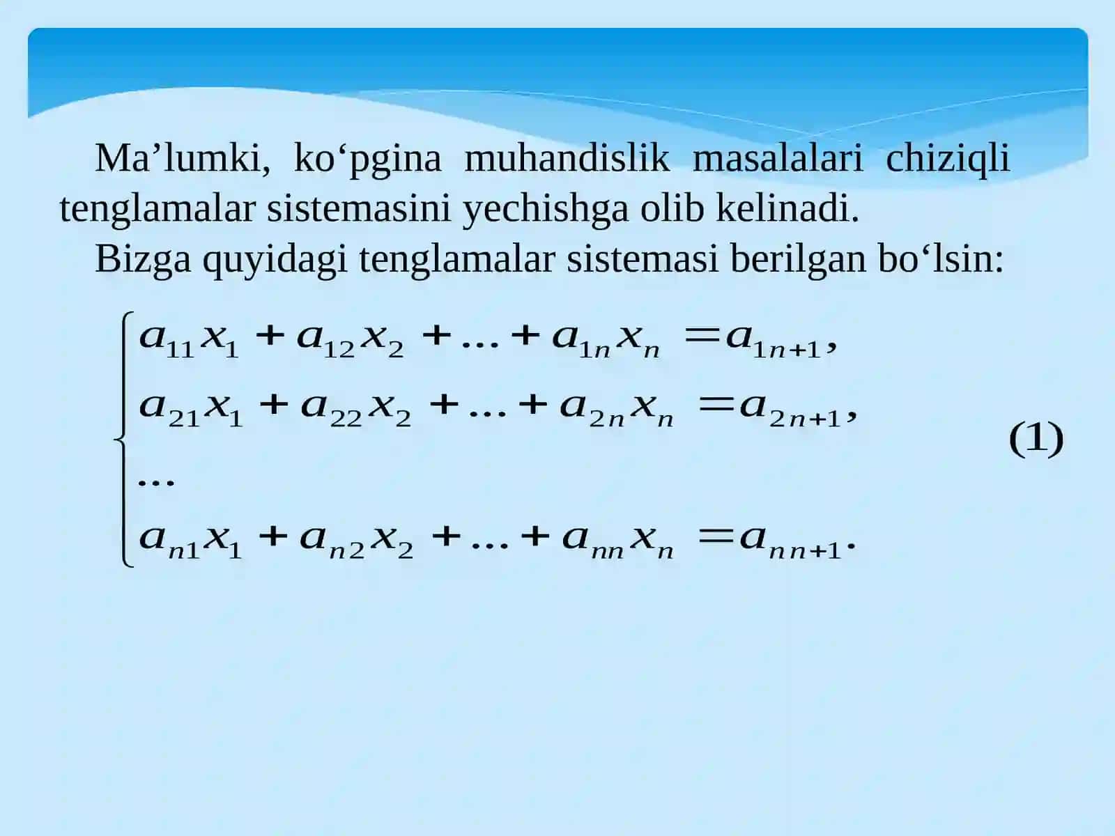 Chiziqli tenglamalar sistemasini yechish 2