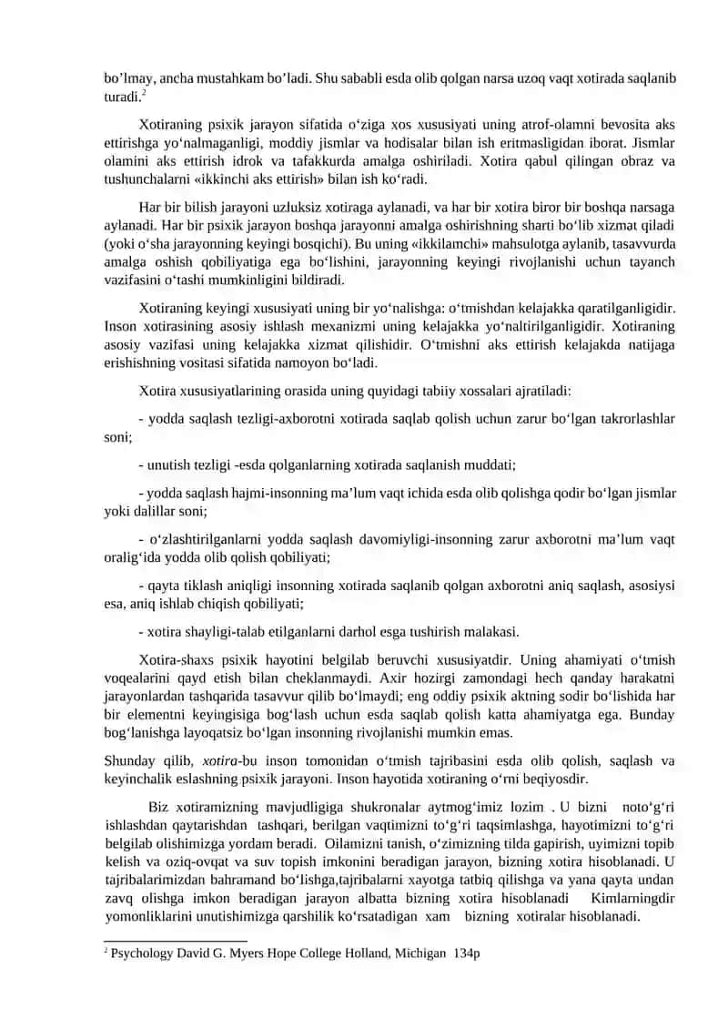 Xotira va uning nerv fiziologik asoslari 2