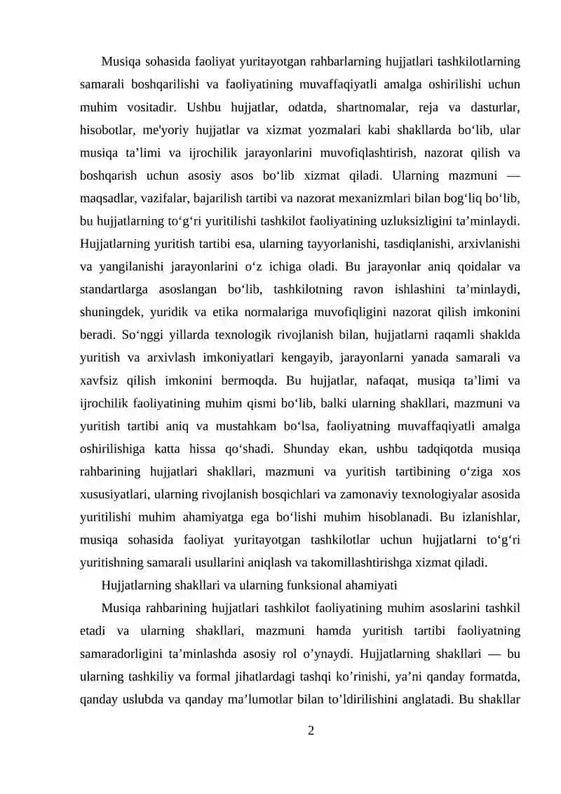 MUSIQA RAHBARINING HUJJATLARI:SHAKLLARI, MUZMUNI VA YURITISH TARTIBI 2