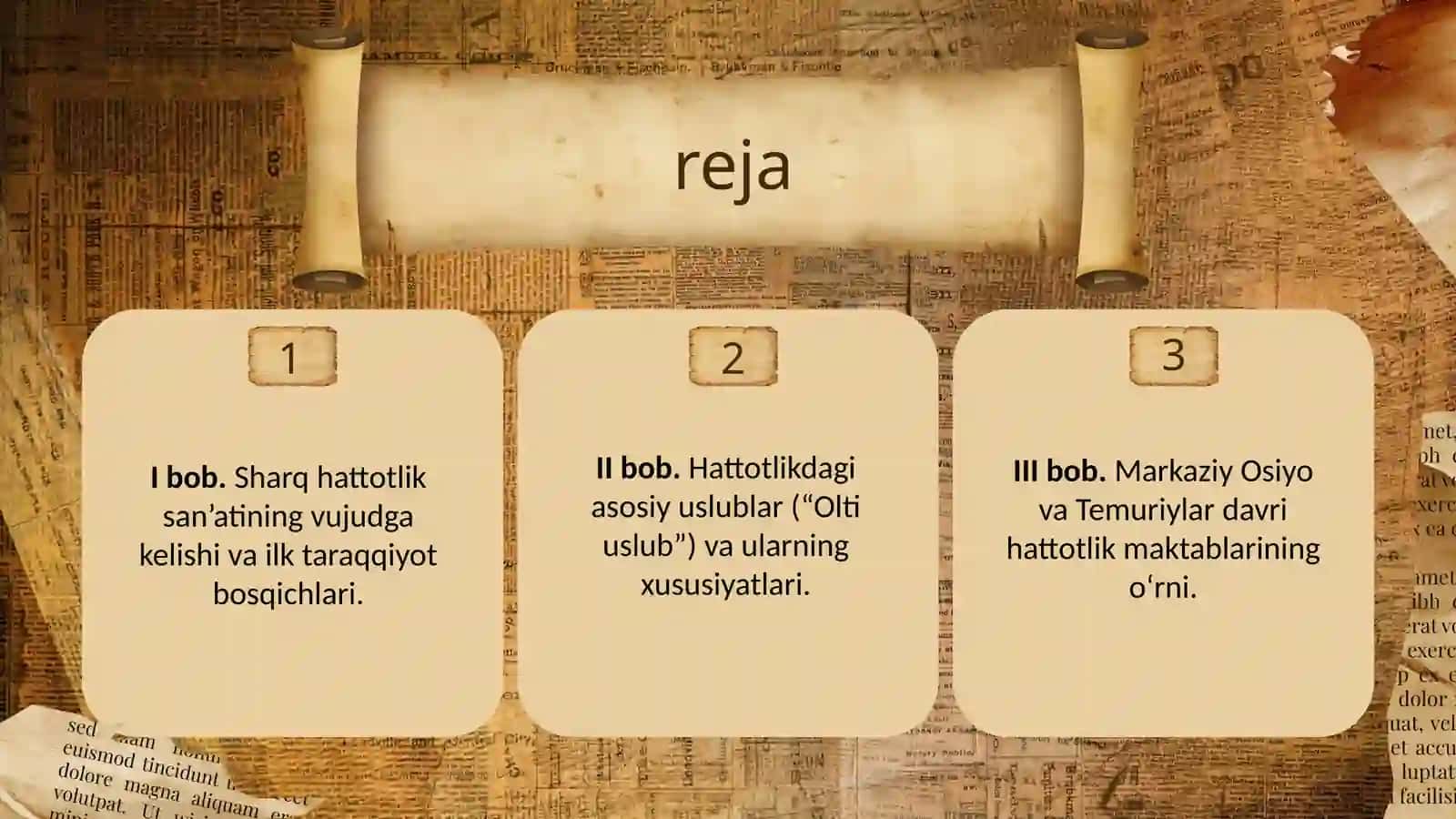 “Sharq mamlakatlarida hattotlik sanʼatining rivojlanish tarixi” 2
