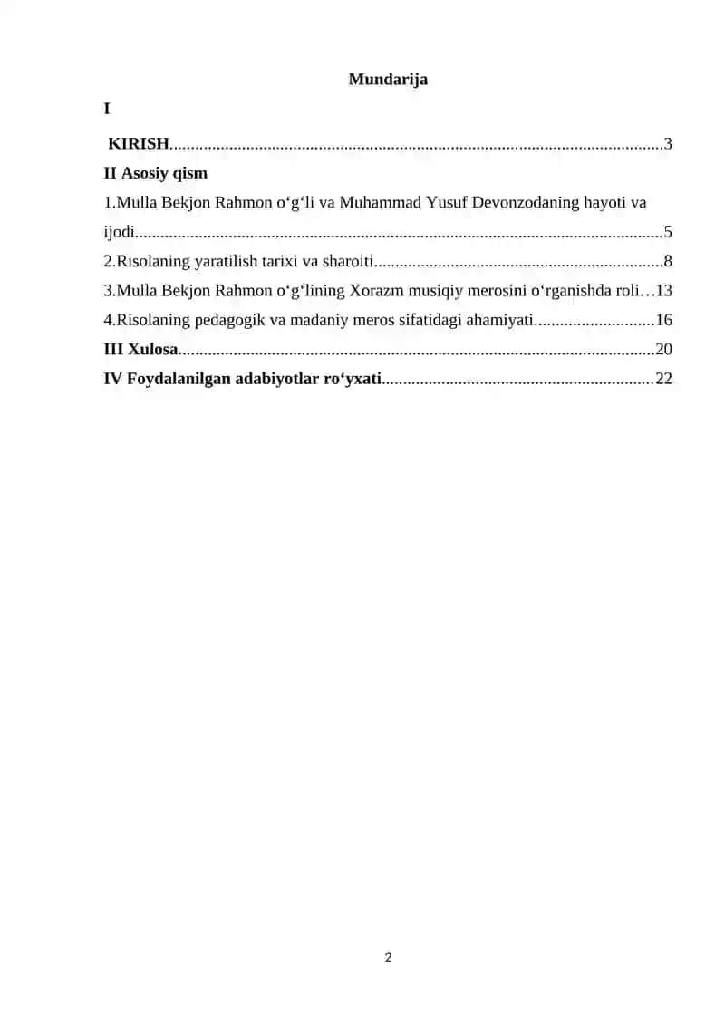 "Mulla Bekjon Rahmon oʻgʻli, Muhammad Yusuf Devonzoda. Xorazm musiqiy tarixchasi risolasi va uning ilmiy-tarixiy ahamiyati" 2